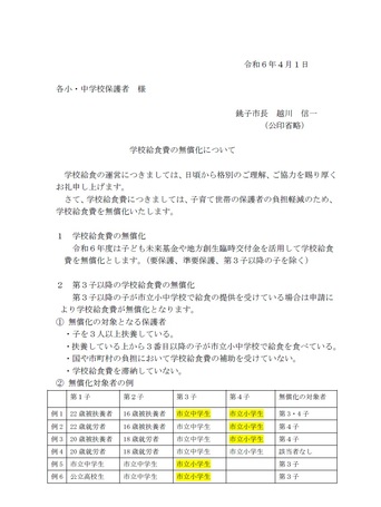 給食無償化について